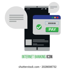 concepto de banca por internet. Transacciones de pago y contraseña en línea. Confirmación de transacción financiera por SMS. Ilustración vectorial en estilo plano.