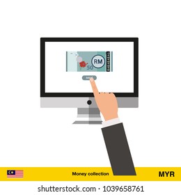Internet banking concept.  Ringgit banknote. Transferring Money vector illustration