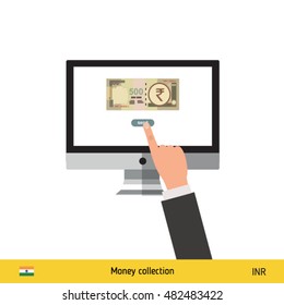 Internet banking concept. Saudi Arabian Riyal banknote. Transferring Money vector illustration