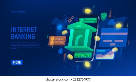 Vorlage für das Internet-Banking. 3D-Vektorgrafik mit Banking-App. Konzept der intelligenten Geldbörse mit einem Antrag auf Zahlung online. Smartphone-Zahlungstechnologie. Sicherheit bei Online-Zahlung.