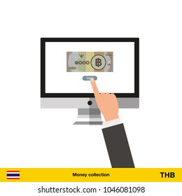 Internet banking concept. Thai baht banknote. Transferring Money vector illustration

