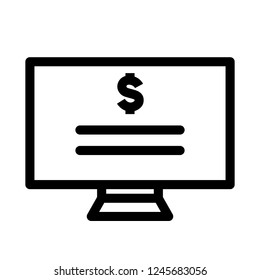 Internet banking, desktop monitor showing bank invoice, icon vector illustration in outline or line style