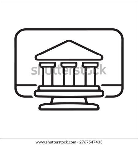 Internet Banking and Digital Finance Computer Monitor Line Icon Vector Illustration

