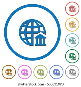 Internet banking flat color vector icons with shadows in round outlines on white background