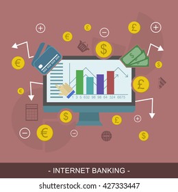 Internet banking flat concept design. Editable vector illustration for your promotion materials or website banner.