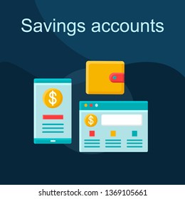 Internet banking flat concept vector icon. Savings accounts idea cartoon color illustrations set. E-wallet. Online payment. Money transfer. E-payment. Mobile banking. Isolated graphic design element