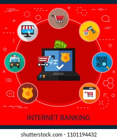 Internet banking flat icons concept. Vector illustration. Element template for design.