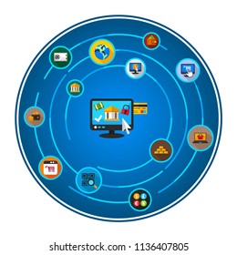 Internet banking flat icons concept. Vector illustration. Element template for design.
