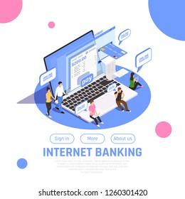 Internet Banking Home Page Isometric Design With Sign In Button Online Payment Money Transfer Composition Vector Illustration