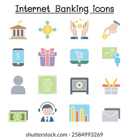 Internet banking icon set  in flat color style