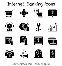 Internet banking icon set in glyph style