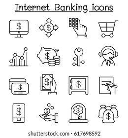 Internet banking icon set in thin line style