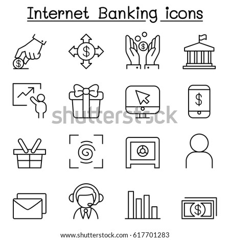 Internet banking icon set in thin line style