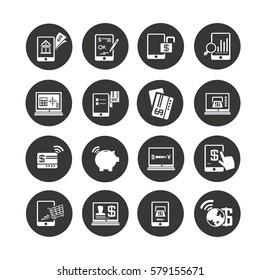 internet banking icons set in circle button style