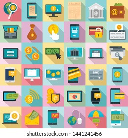 Internet banking icons set. Flat set of internet banking vector icons for web design