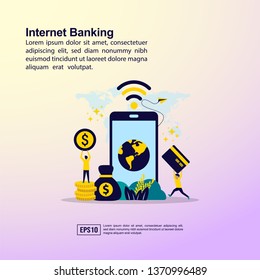 Internet banking illustration concept with character. Template for, banner, presentation, social media, poster, advertising, promotion