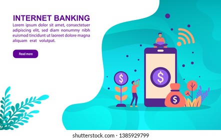 Internet banking illustration concept with character. Template for, banner, presentation, social media, poster, advertising, promotion