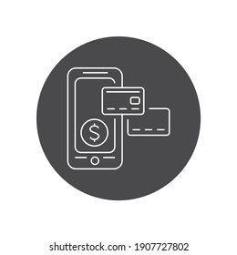 Internet banking mobile application in smartphone black glyph icon. Pictogram for web page, mobile app, promo. UI UX GUI design element.