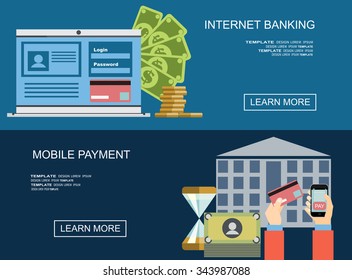 Internet banking and mobile payments. Flat vector illustration