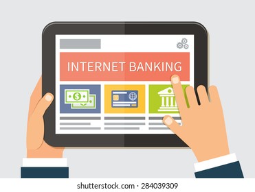 Internet banking and mobile payments technology. Flat vector illustration