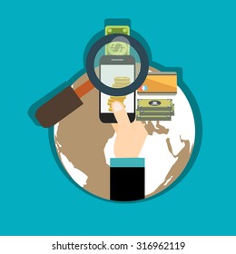  Internet banking and mobile payments using smartphone, cash and near field communication technology, online banking. Payments methods. Flat vector illustration