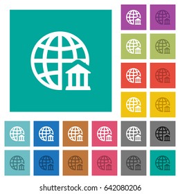 Internet banking multi colored flat icons on plain square backgrounds. Included white and darker icon variations for hover or active effects.