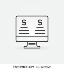 Internet Banking on Computer Display linear vector concept icon or logo element
