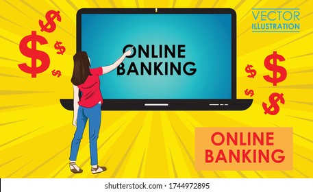 Internet banking. Online banking concept. User connecting with bank account through laptop 