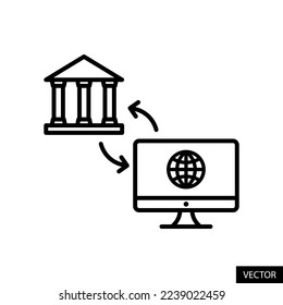 Internet banking, Online, Net banking, E banking concept vector icon in line style design for website, app, UI, isolated on white background. Editable stroke. EPS 10 vector illustration.