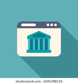 Internet-Banking, Online-Zahlungssicherheit, Bank-Website mit Bankgebäudesymbol auf einem Web-Browser-Fenster