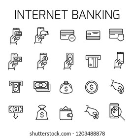 Internet banking related vector icon set. Well-crafted sign in thin line style with editable stroke. Vector symbols isolated on a white background. Simple pictograms.