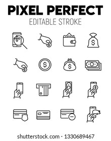 Internet banking related vector icon set. Well-crafted sign in thin line style with editable stroke. Vector symbols isolated on a white background. Pixel perfect. Editable stroke.