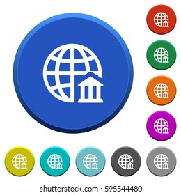 Internet banking round color beveled buttons with smooth surfaces and flat white icons