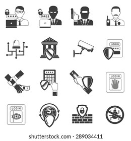 Internet Banking Secure Operations Black Icons Set With Detecting  Hackers Malware Software Shield Abstract Isolated Vector Illustration