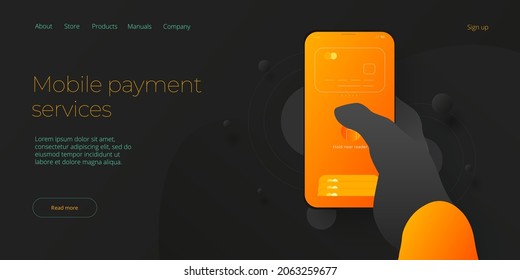 Internet banking in smartphone. Digital payment or online money transfer service. POS digital transaction concept. Website banner or webpage layout template.