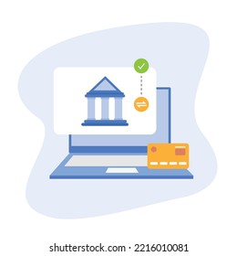 La banca por Internet transfiere fondos electrónicos de banco a banco. Envía y recibe el concepto de dinero. Ilustración del vector