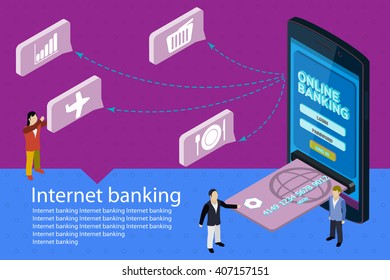 Internet banking vector banner. Modern mobile smartphone with credit card