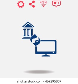Internet banking vector icon on grey background.