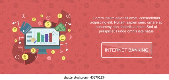 Internet banking. Web banner, slider or vector flat background.