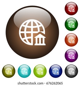 Internet banking white icons on round color glass buttons