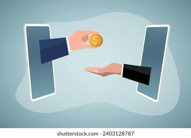 Internet banking, wireless money transfer, smartphone internet cash.