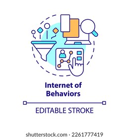 Internet of behaviors concept icon. Activity analyzing. Information technology trend abstract idea thin line illustration. Isolated outline drawing. Editable stroke. Arial, Myriad Pro-Bold fonts used