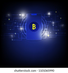 Internet Bitcoin in Earth with Bitcoin transfer money. Cryptocurrency Transaction. Bitcoin Vector illustration.