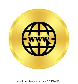 Internet - black vector icon;  golden button