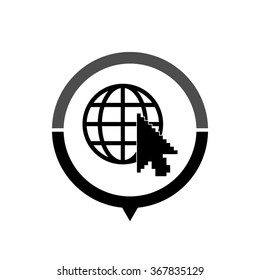 Internet - black vector icon; map pointer;  message bubble