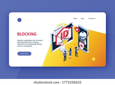 Internet blocking blacklist isometric banner with banned users for violation of rights 3d vector illustration