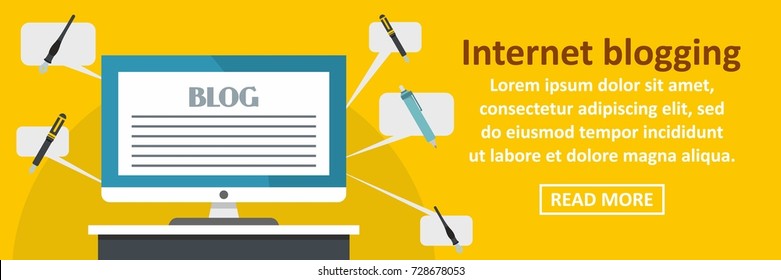 Internet blogging banner horizontal concept. Flat illustration of internet blogging banner horizontal vector concept for web design