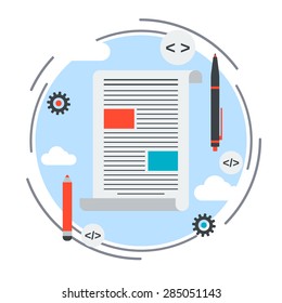 Internet blogging, text content, web journalism flat design style vector concept illustration