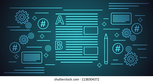 Internet blogging, web publication journalism, blog management thin line art style vector concept illustration