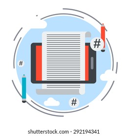 Internet blogging, website content flat design style vector concept illustration